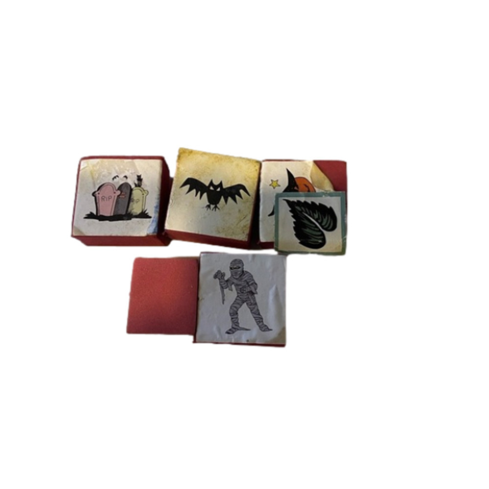 Lot Of 5 Soft Halloween Scrapbook Stamps Mummy Pumpkins Bats RIP Wings V…